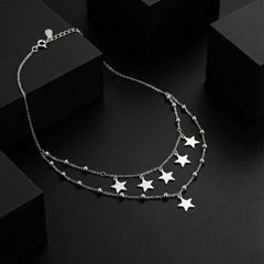 925 Sterling Silver Star Charm Double Layer Anklet for Women | Minimal Elegant Design | Adjustable Chain | BJAK-0009