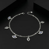 925 Sterling Silver Evil Eye Charm Anklets for Women | Double Chain Design | Protection Jewelry | Adjustable Lenth | BJAK-0007