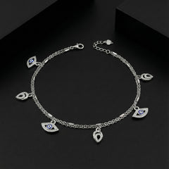Exquisite Multi-Charm 925 Sterling Silver Evil Eye Anklet | Protective Nazar Payal | BJAK-0007