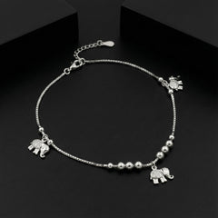 925 Starling Silver Elephant Charm Anklet with Bead Detailing | Adjustable Anklet for Women & Girls | BJAK-0013