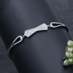 925 Starling Silver Asymmetrical "Modern Bow" Crystal Bracelet - Adjustable Fit | BJBR-031