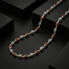 Sovereign 925 Sterling Silver Rudraksha Mala – Architectural Cube Filigree Design | BJRDXMLA-05