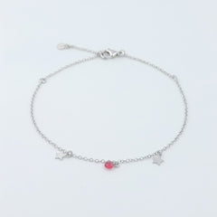 925 Sterling Silver Star Charm Bracelet with Pink Crystal, Delicate Chain Link Design, Adjustable Length, Jewelry for Women | Gifts for Women & Girls & Girlfriend |Wedding and Christmas Gifts | BJBR-039