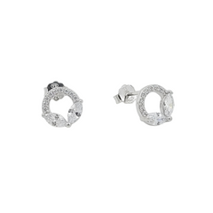 Nature’s Glow: 925 Sterling Silver Marquise Leaf & Halo Circle Studs | BJER-024