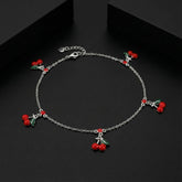 925 Sterling Silver Cherry Charm Anklets for Girls & Women | Cute Red Enamel Cherry Design | Adjustable Chain | BJAK-0008