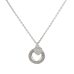 925 Sterling Silver Interlocking Eternity Circle & Pavé Heart Necklace | Romantic Layered Charm Pendant BJ-018