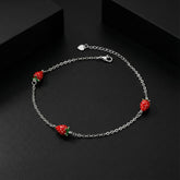 925 Sterling Silver Strawberry Charm Anklets for Girls & Women | Cute Enamel Strawberry Design | Adjustable Chain | BJAK-0005