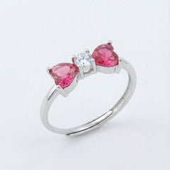 925 Sterling Silver Pink Heart Crystal Ring, Elegant Butterfly Design with Cubic Zirconia, Wedding Engagement Band | BJLR-016