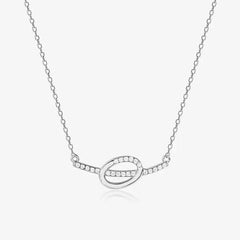 925 Sterling Silver Interlocking Infinity Oval Necklace | Minimalist Sparkling Geometric Bar Pendant | BJ-019