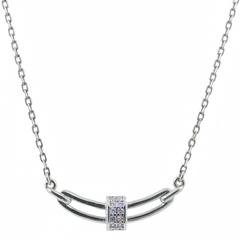 925 Sterling Silver Curved Bar Smile Necklace with CZ Slider | BJ-015