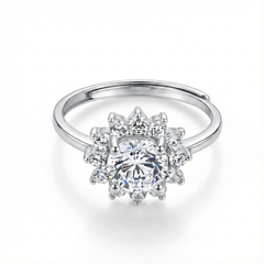 925 Sterling Silver Snowflake Ring with Cubic Zirconia, Floral Design, Elegant Wedding Engagement Statement Ring | BJLR-017