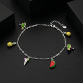 925 Sterling Silver Fruit Charm Anklets for Girls & Women | Watermelon, Pineapple & Ice Cream Charms | Cute Trendy Anklets | BJAK-0003