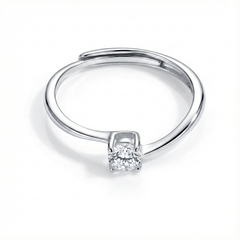 925 Sterling Silver Solitaire Engagement Ring with Round Cut CZ Diamond, Adjustable Minimalist Band | BJLR-0002