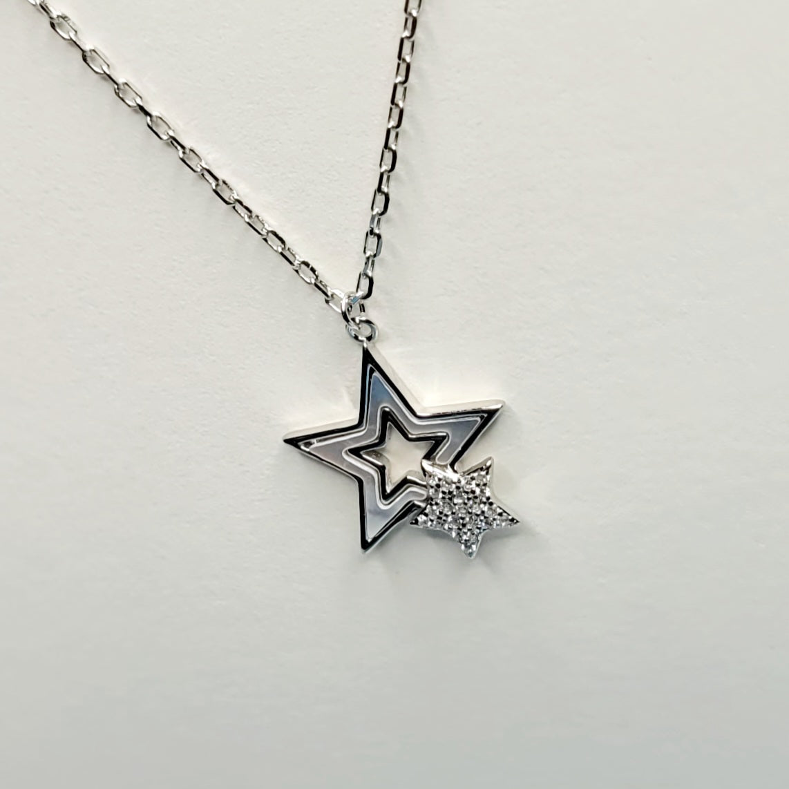 BHAVANI JEWELLERS 925 Italian Starling Silver Shell & Crystal Star Necklace | BJ-31