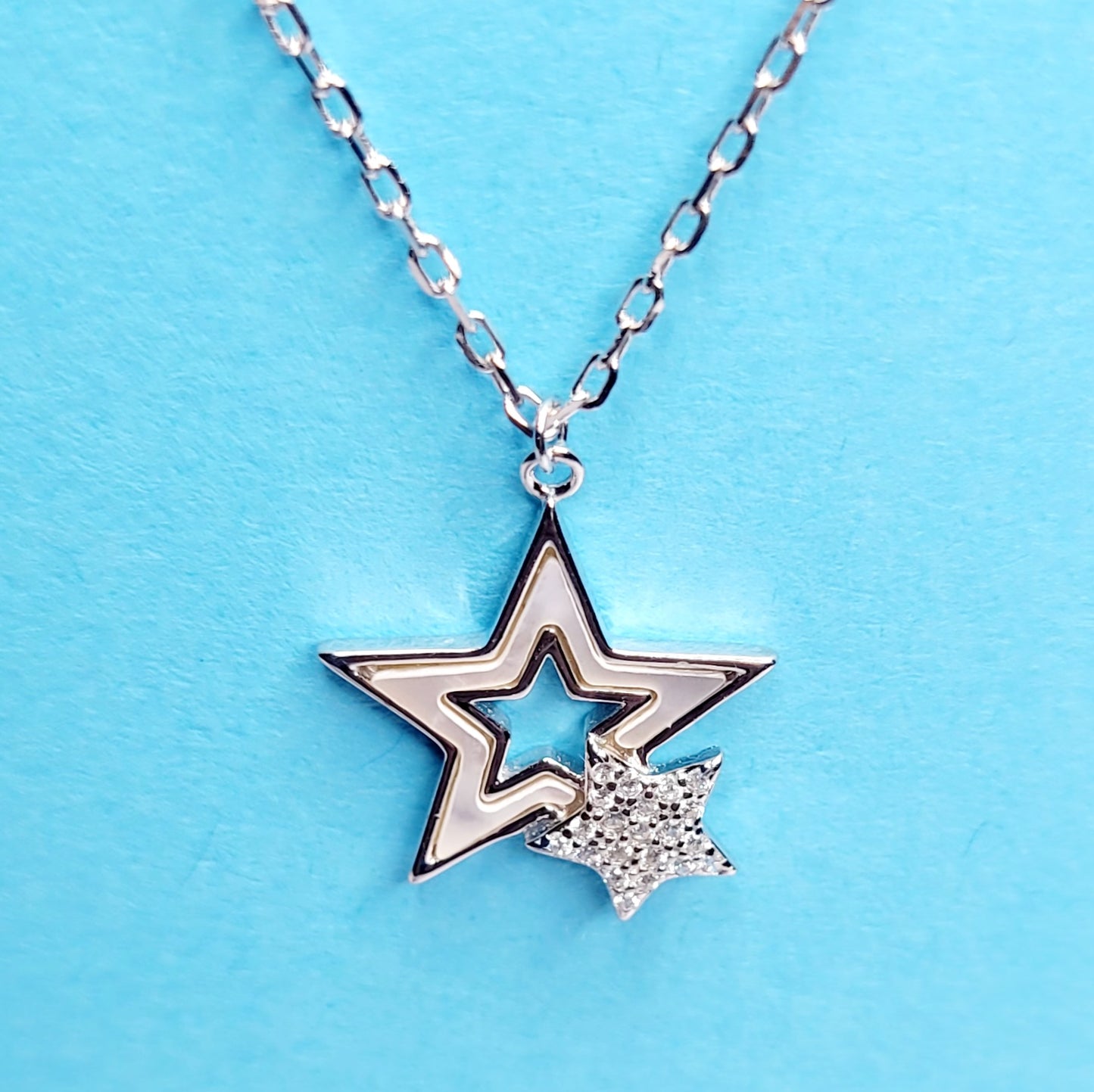 BHAVANI JEWELLERS 925 Italian Starling Silver Shell & Crystal Star Necklace | BJ-31