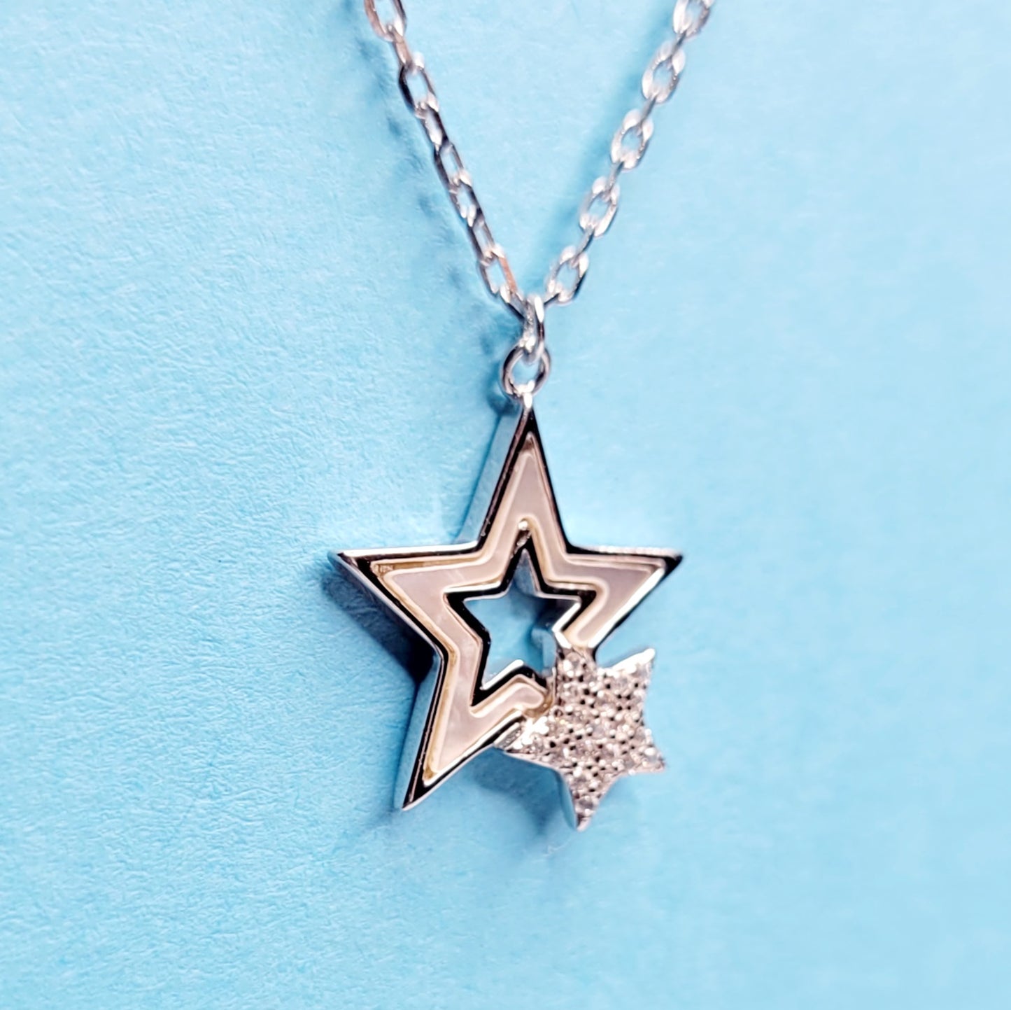 BHAVANI JEWELLERS 925 Italian Starling Silver Shell & Crystal Star Necklace | BJ-31