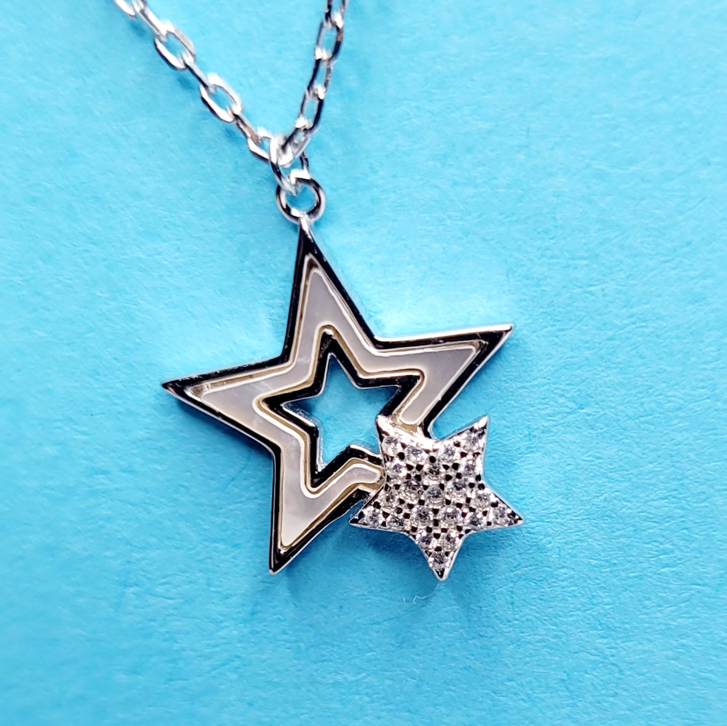 BHAVANI JEWELLERS 925 Italian Starling Silver Shell & Crystal Star Necklace | BJ-31