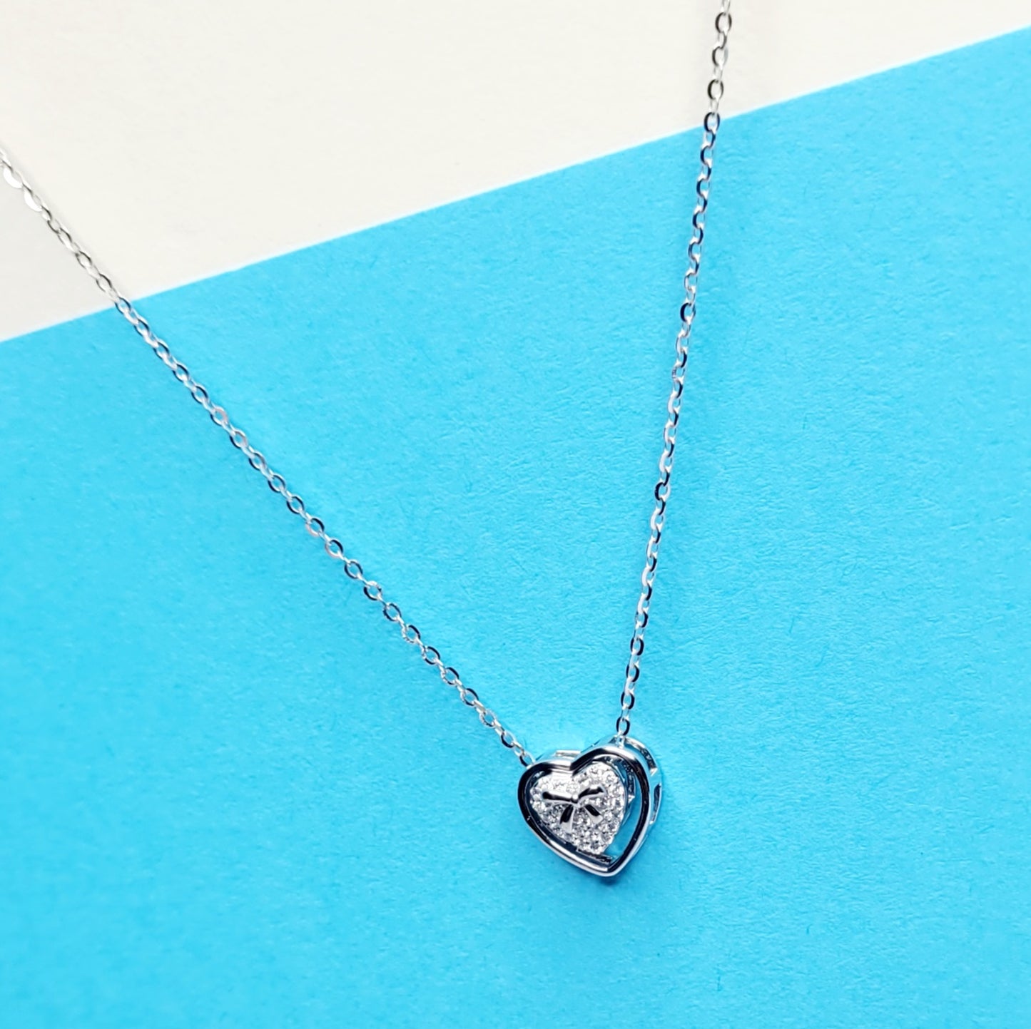 BHAVANI JEWELLERS Italian Starling Silver Doubl Heart Necklace | BJ-35