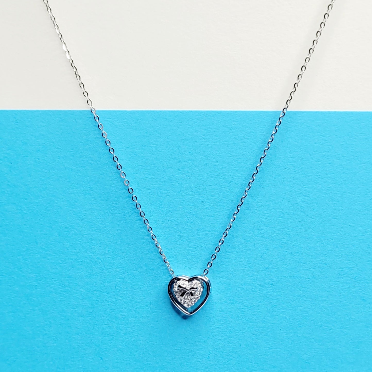 BHAVANI JEWELLERS Italian Starling Silver Doubl Heart Necklace | BJ-35