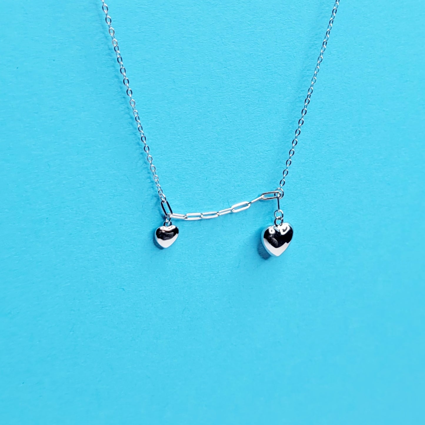 BHAVANI JEWELLERS 925 Italian Starling Silver Double Heart Necklace | BJ-25