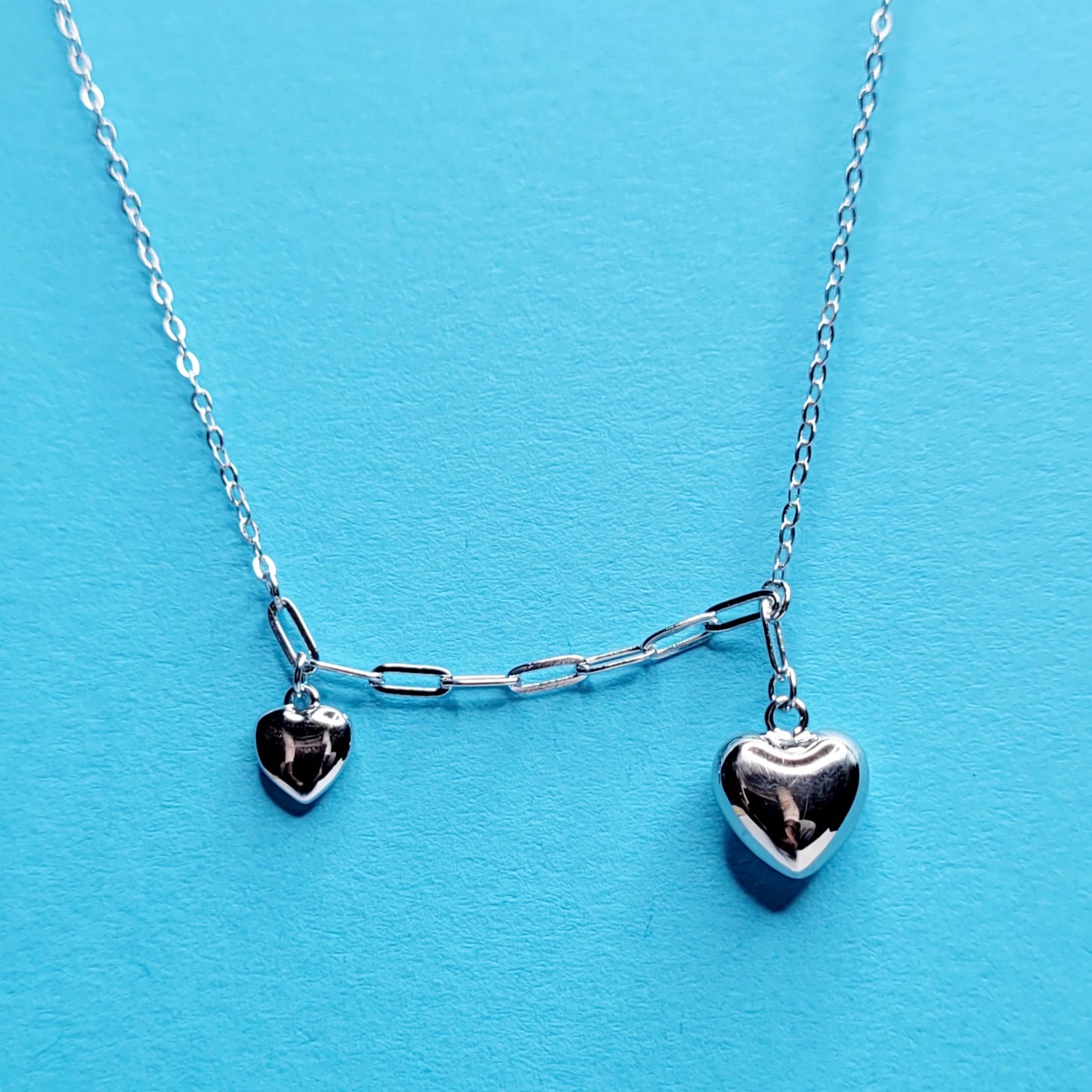 BHAVANI JEWELLERS 925 Italian Starling Silver Double Heart Necklace | BJ-25