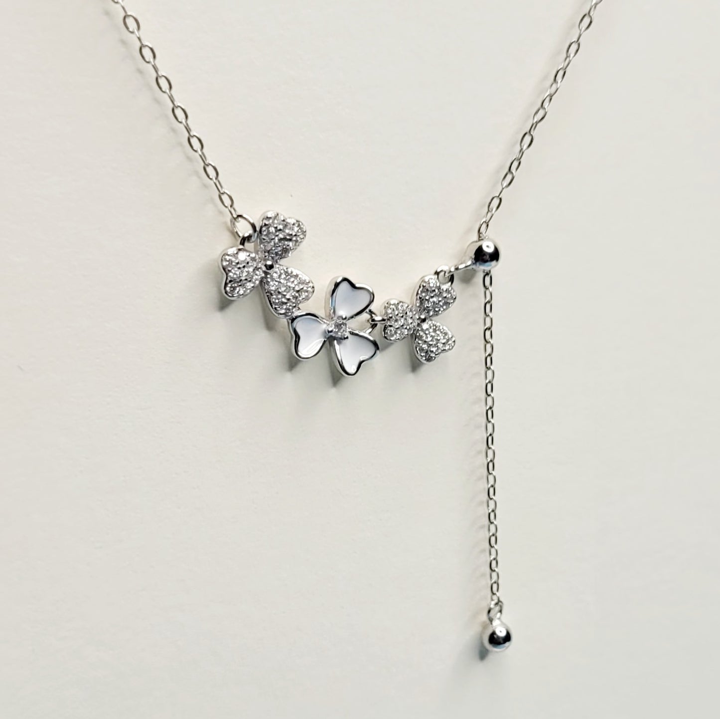 BHAVANI JEWELLERS 925 Italian Starling Silver Three Flower Necklace | BJ-30