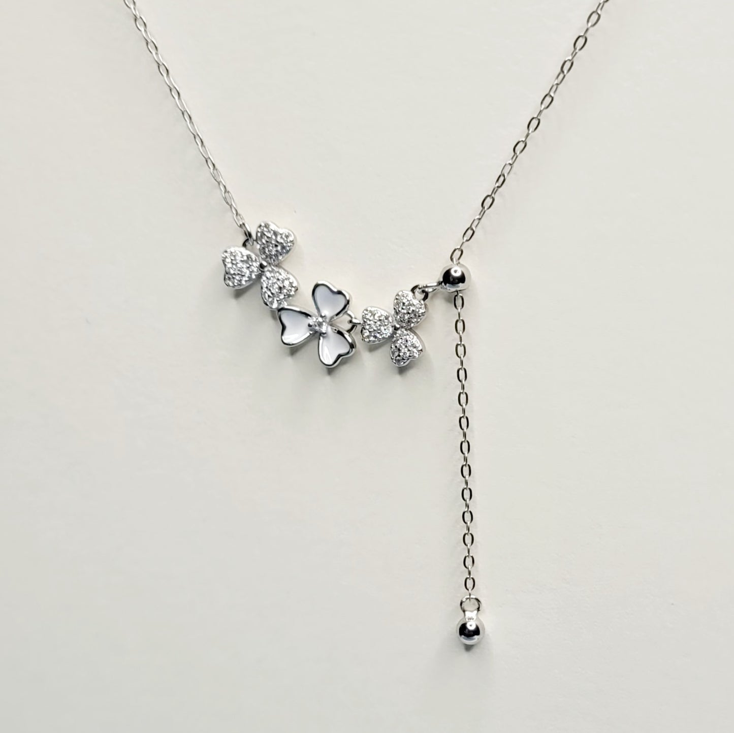 BHAVANI JEWELLERS 925 Italian Starling Silver Three Flower Necklace | BJ-30