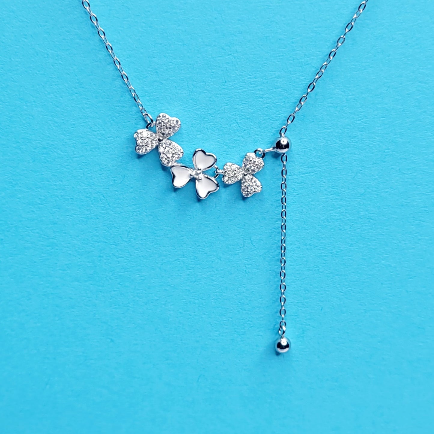 BHAVANI JEWELLERS 925 Italian Starling Silver Three Flower Necklace | BJ-30