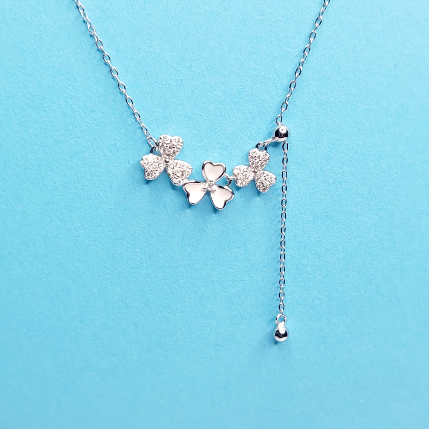 BHAVANI JEWELLERS 925 Italian Starling Silver Three Flower Necklace | BJ-30