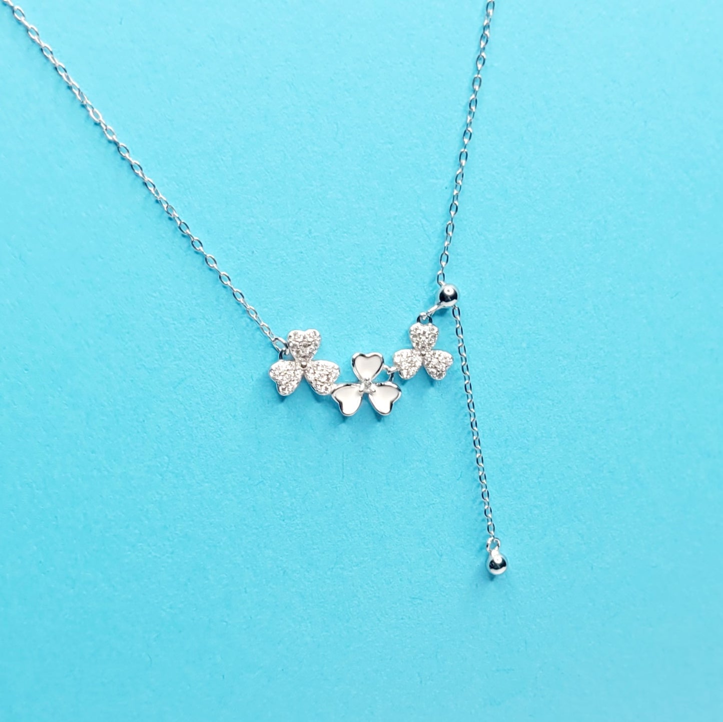 BHAVANI JEWELLERS 925 Italian Starling Silver Three Flower Necklace | BJ-30
