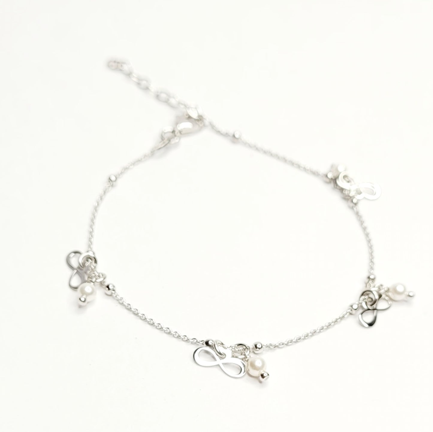 BHAVANI JEWELLERS 925 Italian Starling Silver Pearl Infinity Adjustable Bracelate | BJ-051