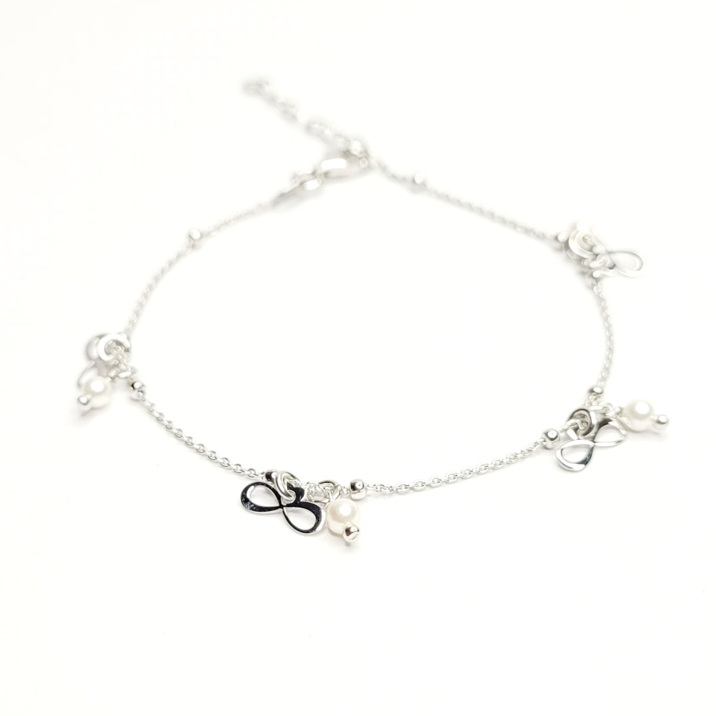 BHAVANI JEWELLERS 925 Italian Starling Silver Pearl Infinity Adjustable Bracelate | BJ-051