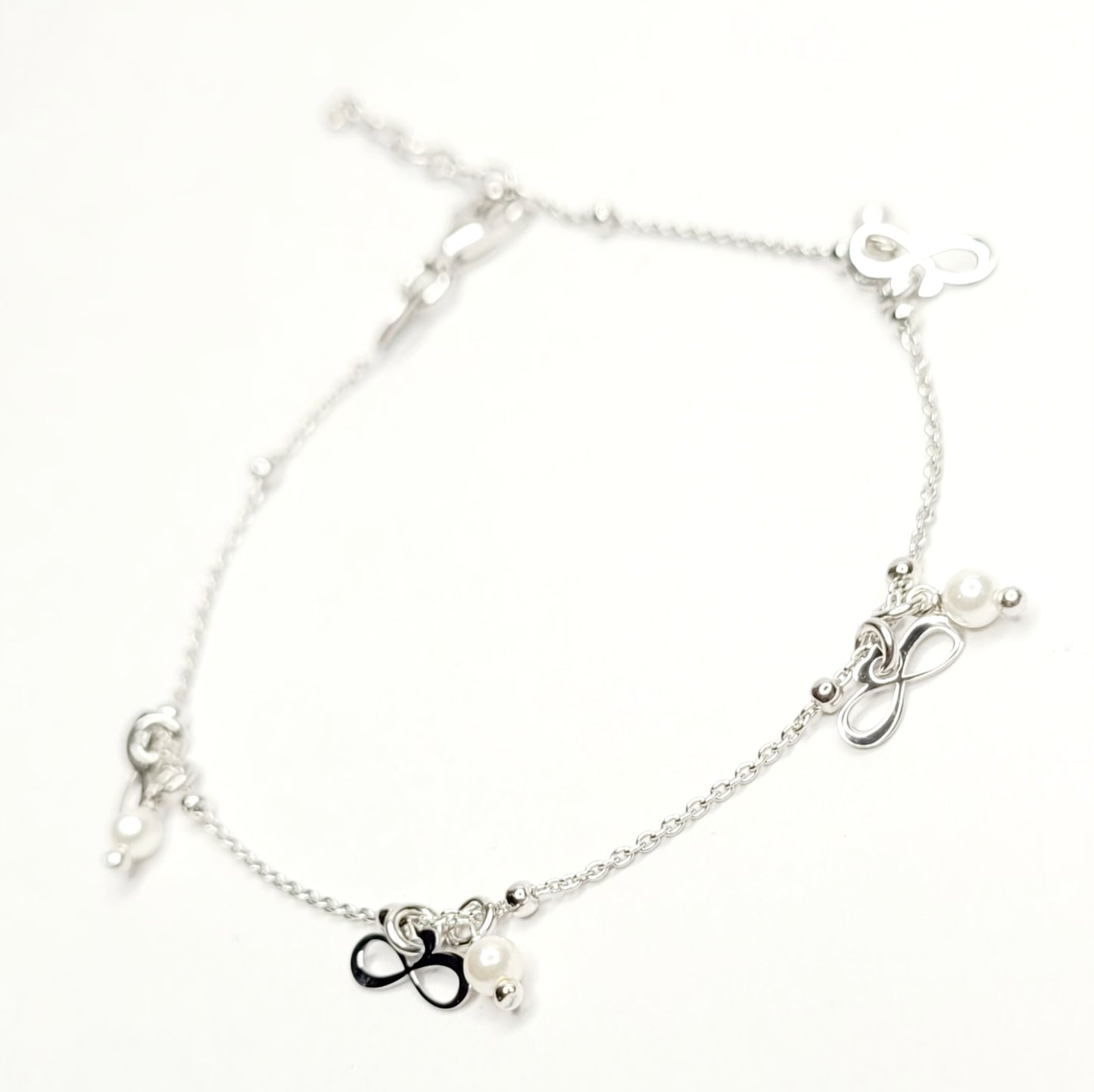 BHAVANI JEWELLERS 925 Italian Starling Silver Pearl Infinity Adjustable Bracelate | BJ-051