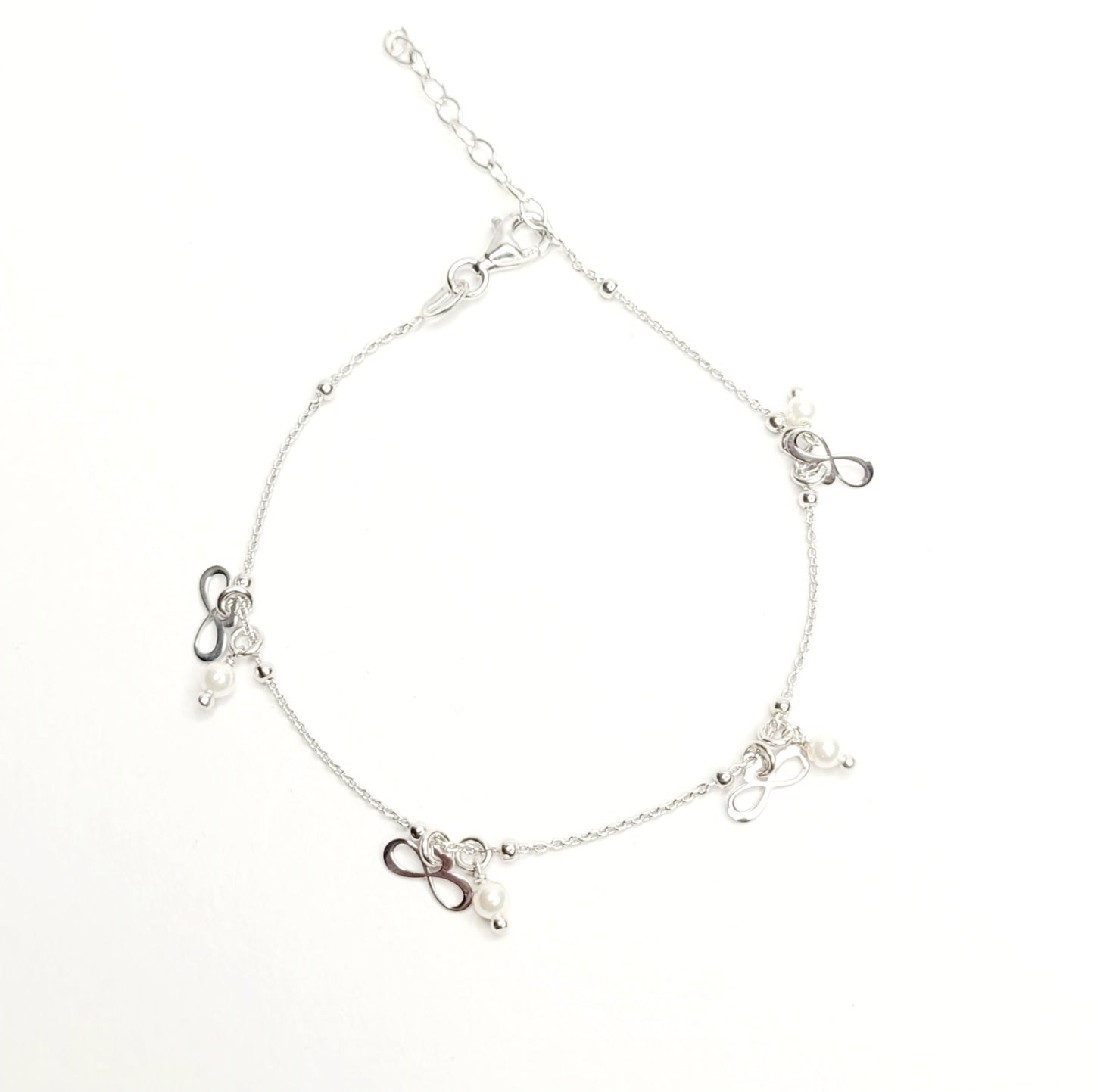 BHAVANI JEWELLERS 925 Italian Starling Silver Pearl Infinity Adjustable Bracelate | BJ-051