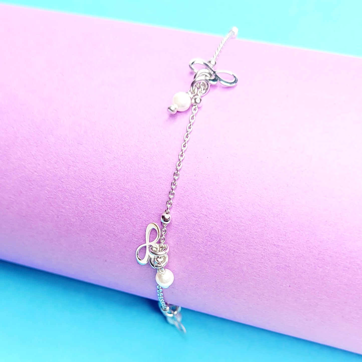 BHAVANI JEWELLERS 925 Italian Starling Silver Pearl Infinity Adjustable Bracelate | BJ-051