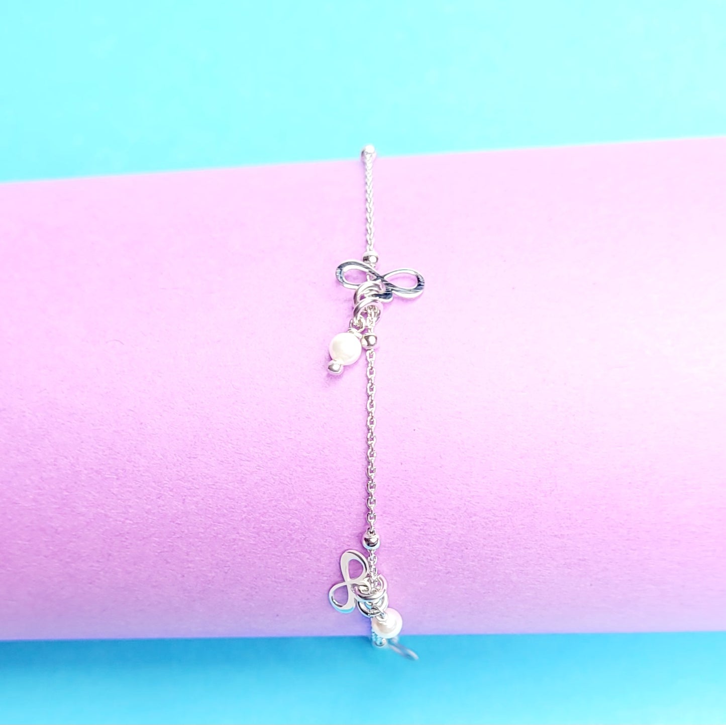 BHAVANI JEWELLERS 925 Italian Starling Silver Pearl Infinity Adjustable Bracelate | BJ-051