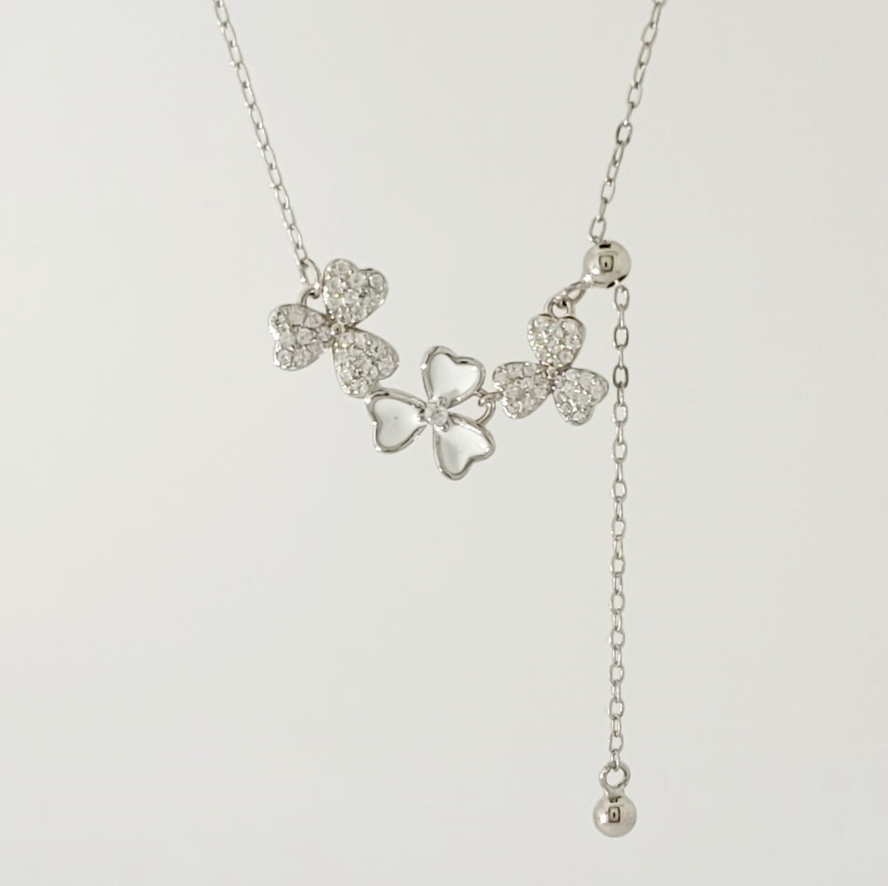 BHAVANI JEWELLERS 925 Italian Starling Silver Three Flower Necklace | BJ-30