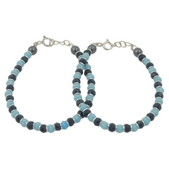 925 Starling Silver Handcrafted Beaded Kids Nazariya, Navy Blue and Light Blue Glass Beads, Summer Beach Jewelry | BJKDNJ-01