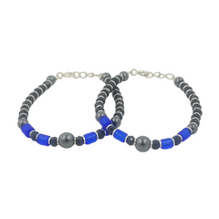 925 Starling Silver Handcrafted Glass Bead Necklace, Black and Blue with Silver Accents, Jewelry for Kids, Elegant Design | BJKDNJ-05