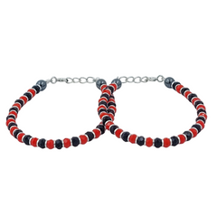925 Starling Silver Elegant Glass Beaded Kids Nazariya with Crystal Design, Red and Navy Blue Alternating Pattern, Silver Clasp, Statement Jewelry | BJKDNJ-016