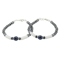 925 Starling Silver Elegant Black and White Beaded Kids Nazariya, Geometric Crystal Statement Jewelry, Accessory for Kids | BJKDNJ-07