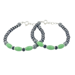 925 Starling Silver Handmade Beaded Kids Nazariya with Mint Green and Black Beads, Adjustable Jewelry | BJKDNJ-014