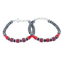 925 Starling Silver Handcrafted Beaded Kids Nazariya, Black and Red Crystal Glass Beads, Silver Metal Accents, Elegant Statement Jewelry | BJKDNJ-012