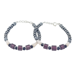 925 Starling Silver Handcrafted Beaded Kids Nazariya, Purple and Navy Glass Beads, White Accent Pieces, Statement Jewelry | BJKDNJ-011