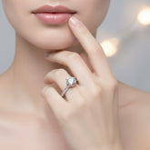 925 Sterling Silver Round Cut Cubic Zirconia Engagement Ring, Classic Solitaire with Crystal Accented Band, 925 Silver Wedding Ring | BJLR-0008