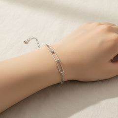 925 Sterling Silver Double Layer Chain Bracelet, Delicate Link Design, Adjustable Length, Dainty Jewelry for Women | Gifts for Women & Girls & Girlfriend |Wedding and Christmas Gifts | BJBR-037