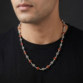Sacred 925 Sterling Silver Rudraksha Mala – Mahadev Om Engraved Cube Filigree Chain| BJRDXMLA-011