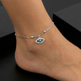 925 Sterling Silver Evil Eye Anklets for Women | Protection Pendant | Adjustable Chain | BJAK-0002