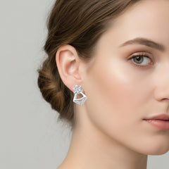 925 Sterling Silver Floral Stud Earrings, Geometric Design with Cubic Zirconia, Small Daisy Flower Pattern | Gifts for Women & Girls & Girlfriend |Wedding and Christmas Gifts | BJER-020