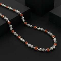 Luxury 925 Sterling Silver Rudraksha Mala – Hand-Carved Filigree Royal Chain | BJRDXMLA-03